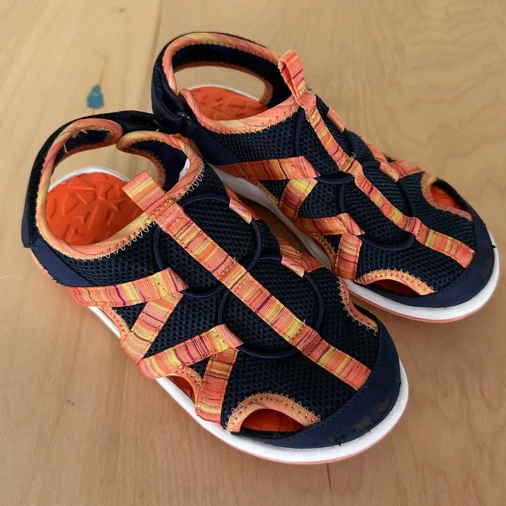 Lands' End Kids Water Shoes Youth Size 1 Navy Blue Orange